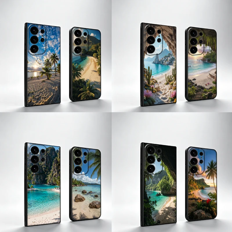 Travel Mountain Sea Beach Phone Case For Samsung S25Edge S26FE Galaxy S22 S25 S24 S26 Ultra S21 S23 S20 Plus Cover Black Shell C