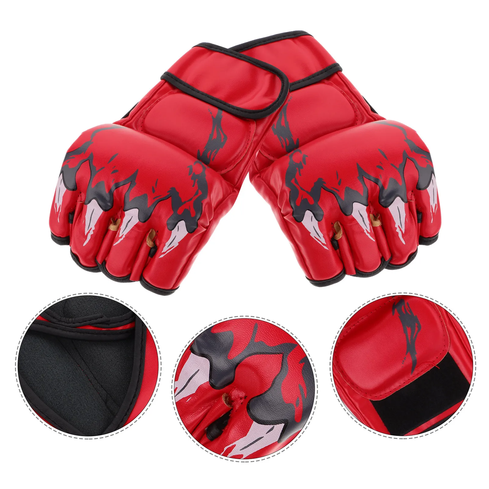 

1Pair Boxing Gloves Red Half Finger Training Sparring Kickboxing Mma Muay Thai Taekwondo Karate Gloves for Adults