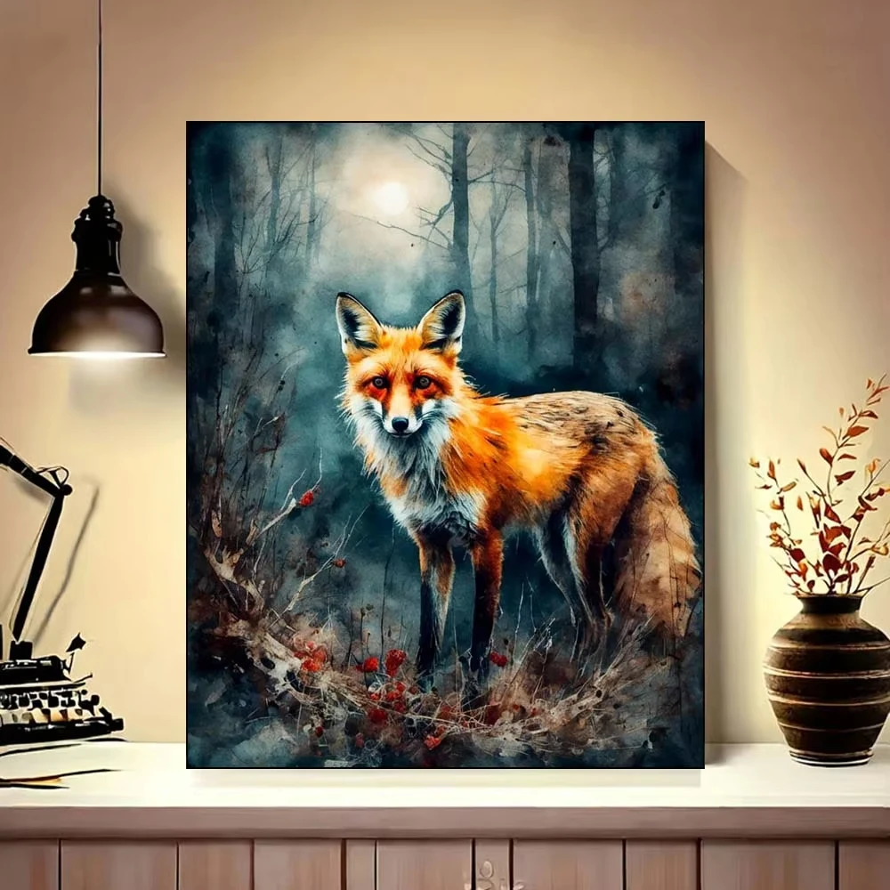 

Оранжевая лиса в туманном лесу под полнолуние Холст Искусство для начинающих Взрослых DIY Краска по номерам Домашний декор Искусство