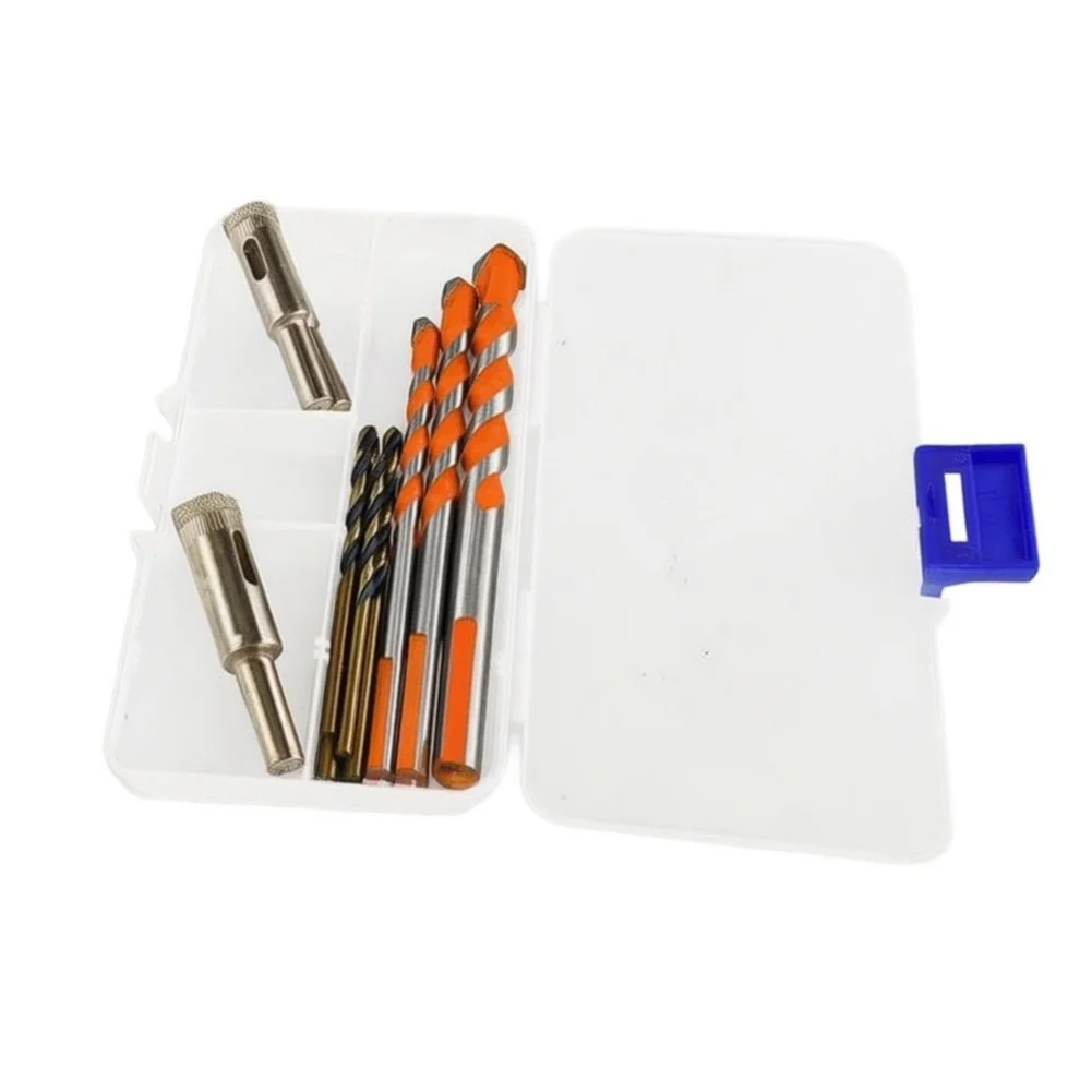 Multi-Surface Drill Bit Kit 11 Pieces for Glass For Tile Concrete Cement Featuring Glass Hole Saws and Twist Drill Bits