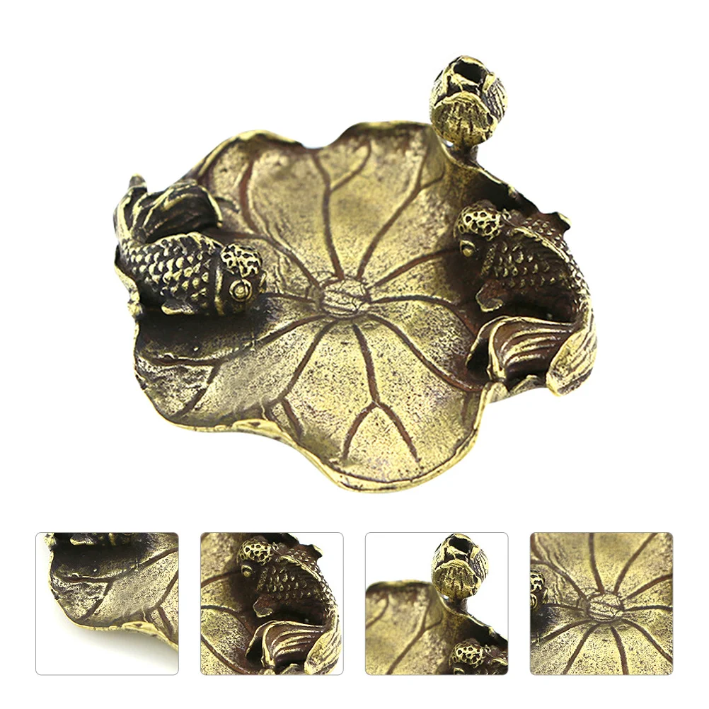 1 قطعة ثقالة الورق النحاسية مكتب الحلي حامل قلم لعشاق ديكور المنزل لوتس ليف الأسماك الحرفية منضدية النحت #4