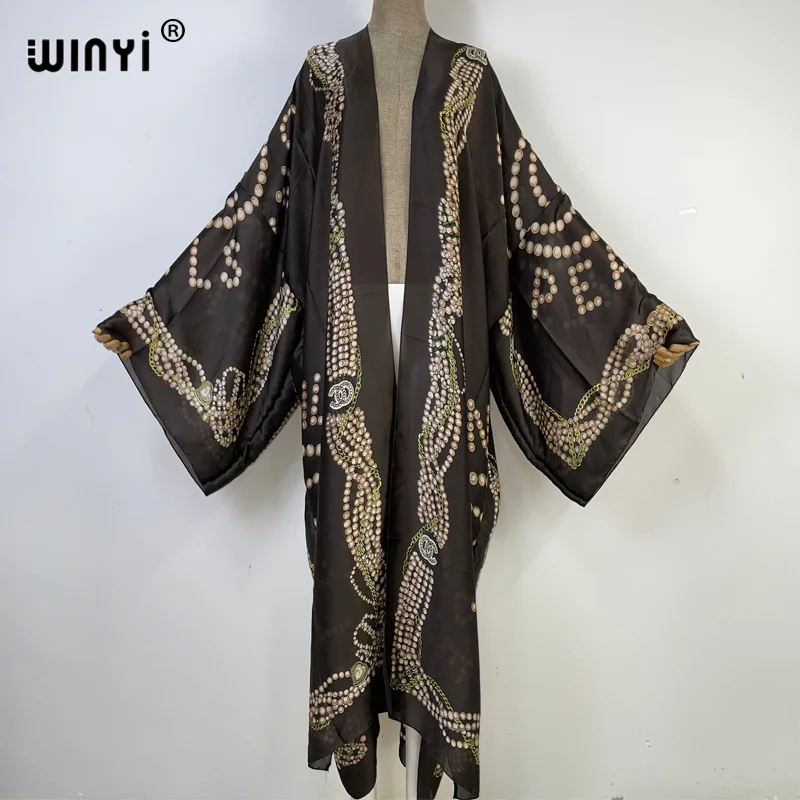 WINYI 2023 nowy longue kimono kobiety cienki jedwab sweter ściegu kimono koktajl sexy Boho luźne afrykańskie wakacje rękaw w kształcie skrzydła