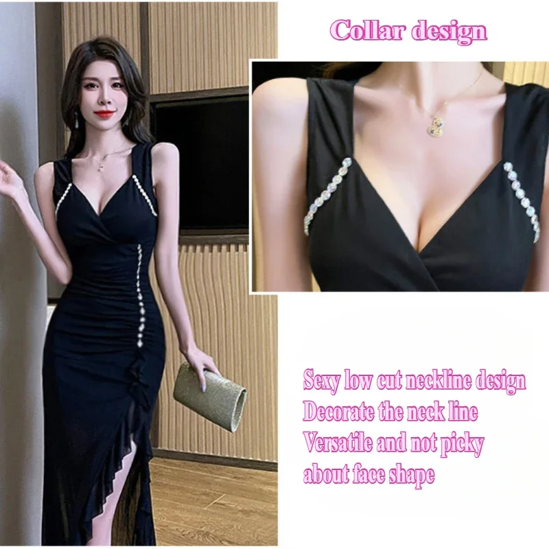 Summer Black Dress Women's Sexy Foot Bath Foot Massage Spa Technician Work Clothes Backless Long Skirt Elegant Women's Dress