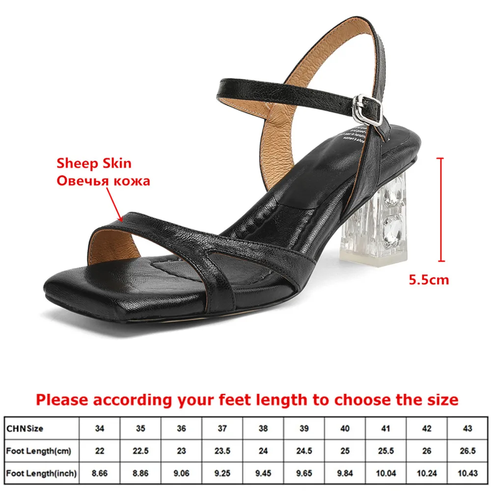 MILI-MIYA Women's Sheepskin Square-Toe Minimalist Sandals Comfortable Square Heel Solid Color Buckle Big Size 34-40 Dress Party