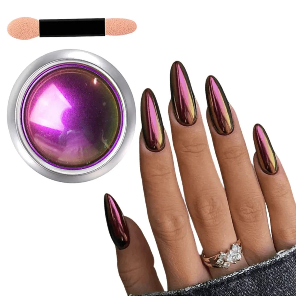 1jar Chameleon Chrome Nail Powder Color-Shift Mirror Effect Metallic Nail Powder Pigment Multi-Chrome Gel Polish Nail Decoration