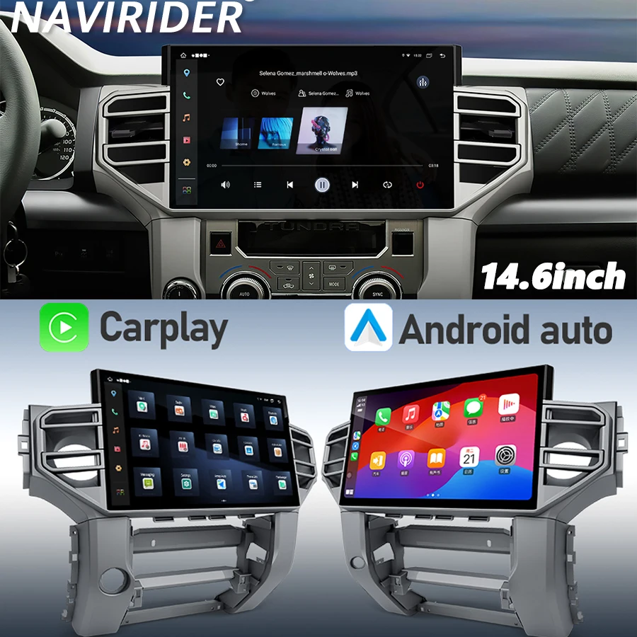 

14,6-дюймовый мультимедийный видеоплеер CarPlay QLED экран для Toyota Tundra Sequoia 2014-2019, GPS-навигация, автомобильное радио, Android 14, стерео