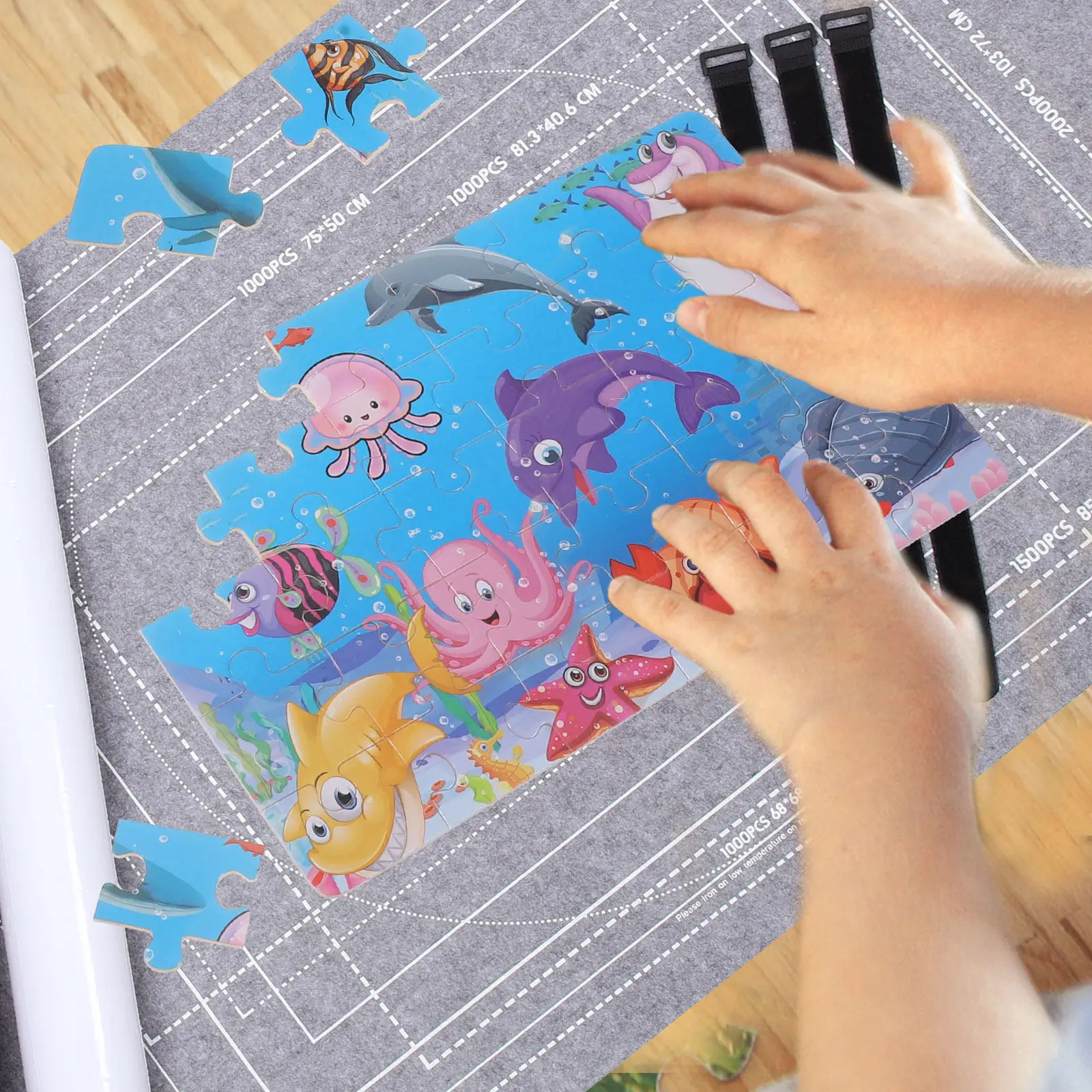 1Set Large Format 2000-Piece Puzzles Storage Mat Rollable Felt Blanket with Inflatable Core Easy Puzzle Sorting and Secure