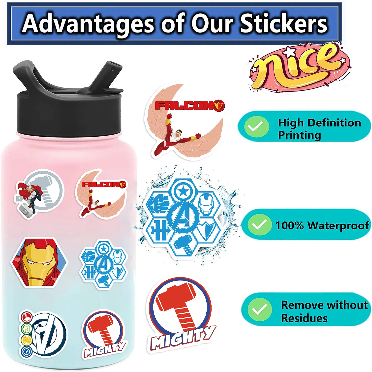 50 szt. Naklejki Disney Marvel Filmowe Bohaterowie Zostawiają Wodoodporne Graffiti Telefon Laptop Bagaż Gitara Notatnik Naklejka