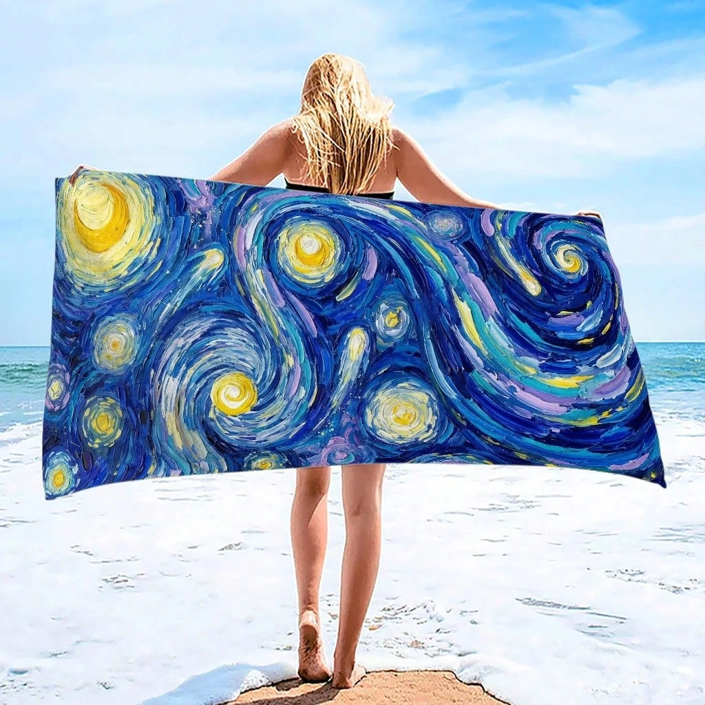1 Stück Strandtuch mit Sternennacht-Aufdruck, schnell trocknendes, atmungsaktives, bequemes Strandtuch für Sommerpool- und Outdoor-Aktivitäten