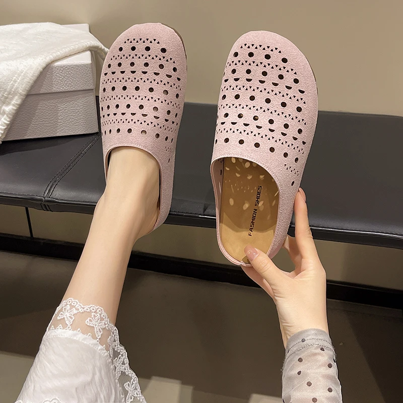 Summer new retro Boken women's shoes, Korean-style soft-soled toe half-slippers, breathable and comfortable flat women's sandals