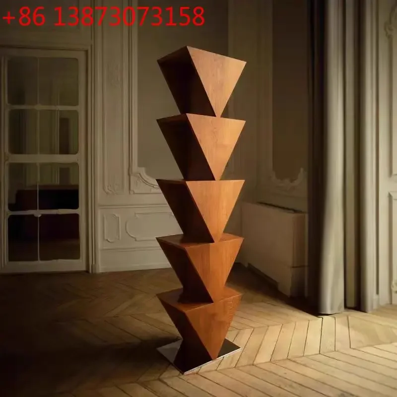 

Книжный шкаф Wabi Sanfeng Triangle из массива дерева, интегрированный стеллаж в средневековом дизайнерском стиле, для гостиной, домашний шкафчик