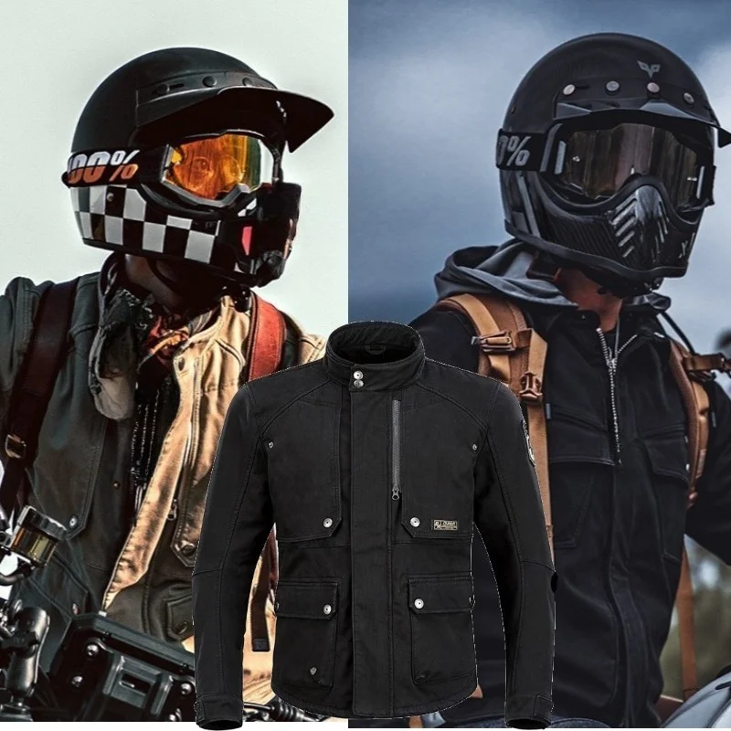 DUHAN Retro Motorcycle Jacket CE Protective Gear Anti-drop Breathable Waterproof Motocross Jacket Wear-resisting Equipment
