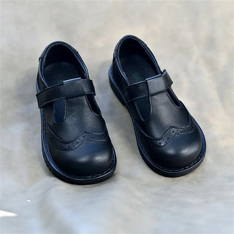 Children's Girls Genuine Leather Flat Shoes Campus Leather Shoes Black Soft Cowhide Korean Version Kids Princess Shoes Comfort