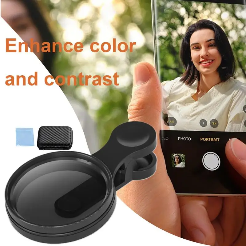 Portable Clip-On Circular Polarizer CPL Filter 52mm Universal Clip Phone Camera Lens Reflection Reduction For iPhone 16 15 14 13