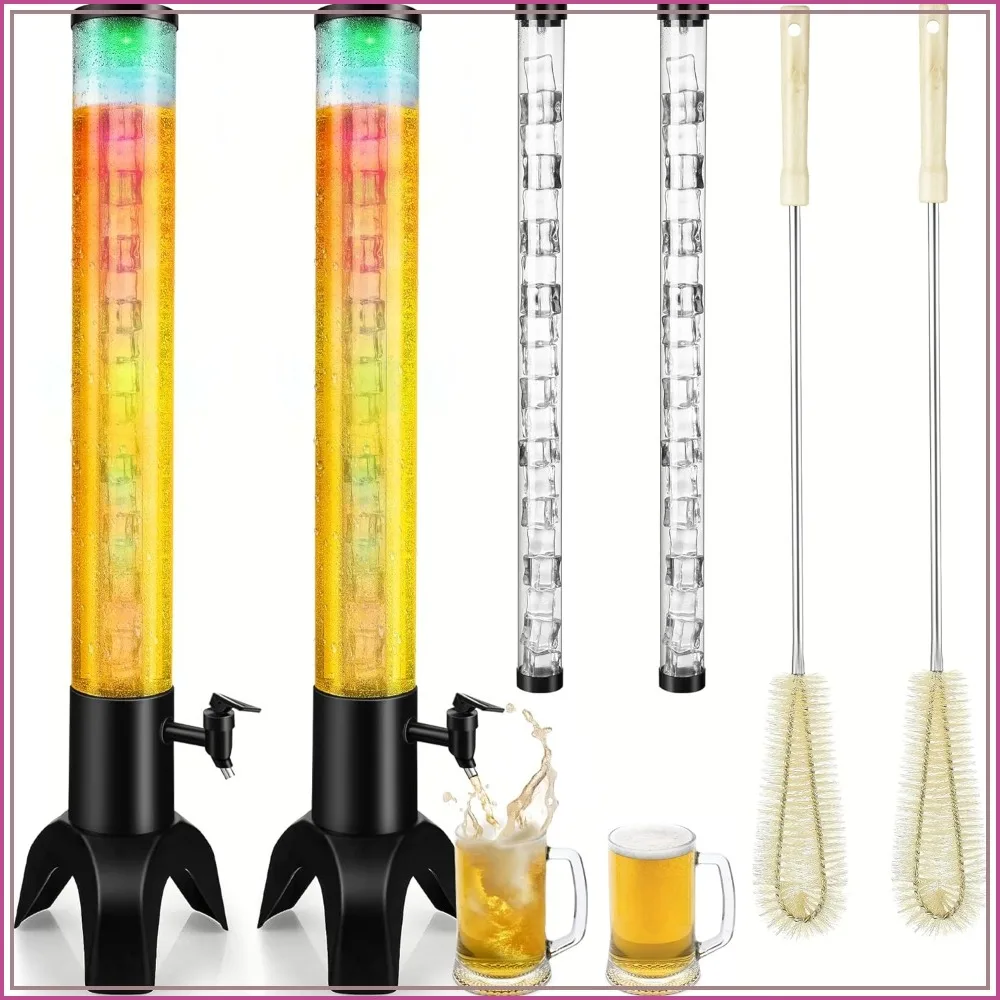

3L Drink Tower Dispenser with Ice Tube & LED Light, 100oz, Perfect for Parties, Bars, Pubs