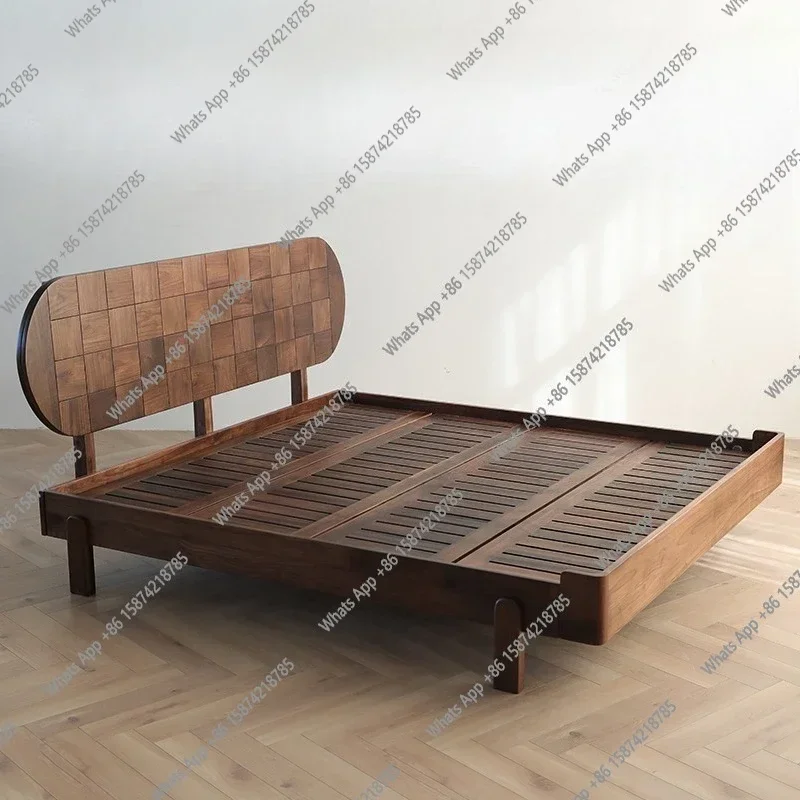 

Кровать N63 Nordic из массива черного ореха, подвесная, квадратная, современная, простая, в японском стиле, двуспальная, для главной спальни