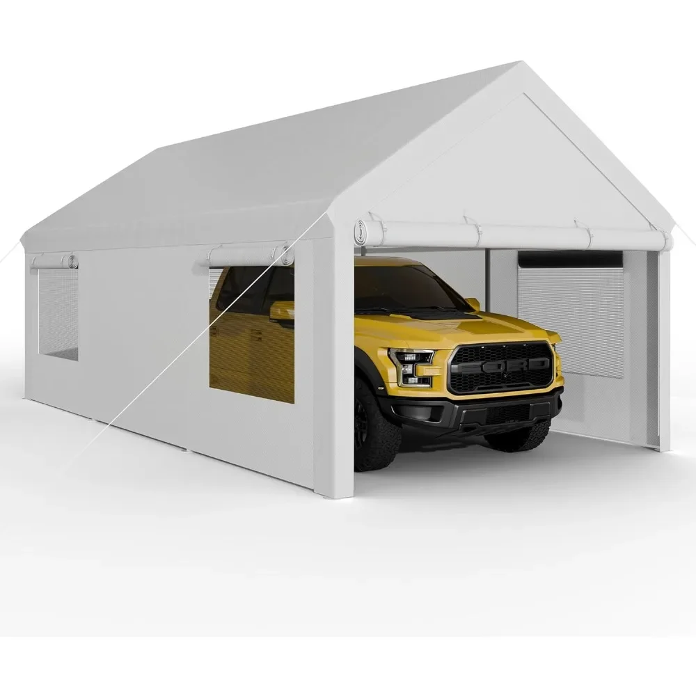 

10x20 ft Heavy-Duty Carport Canopy – Roll-Up Windows & Removable Sidewalls/Doors, Portable Garage Shelter