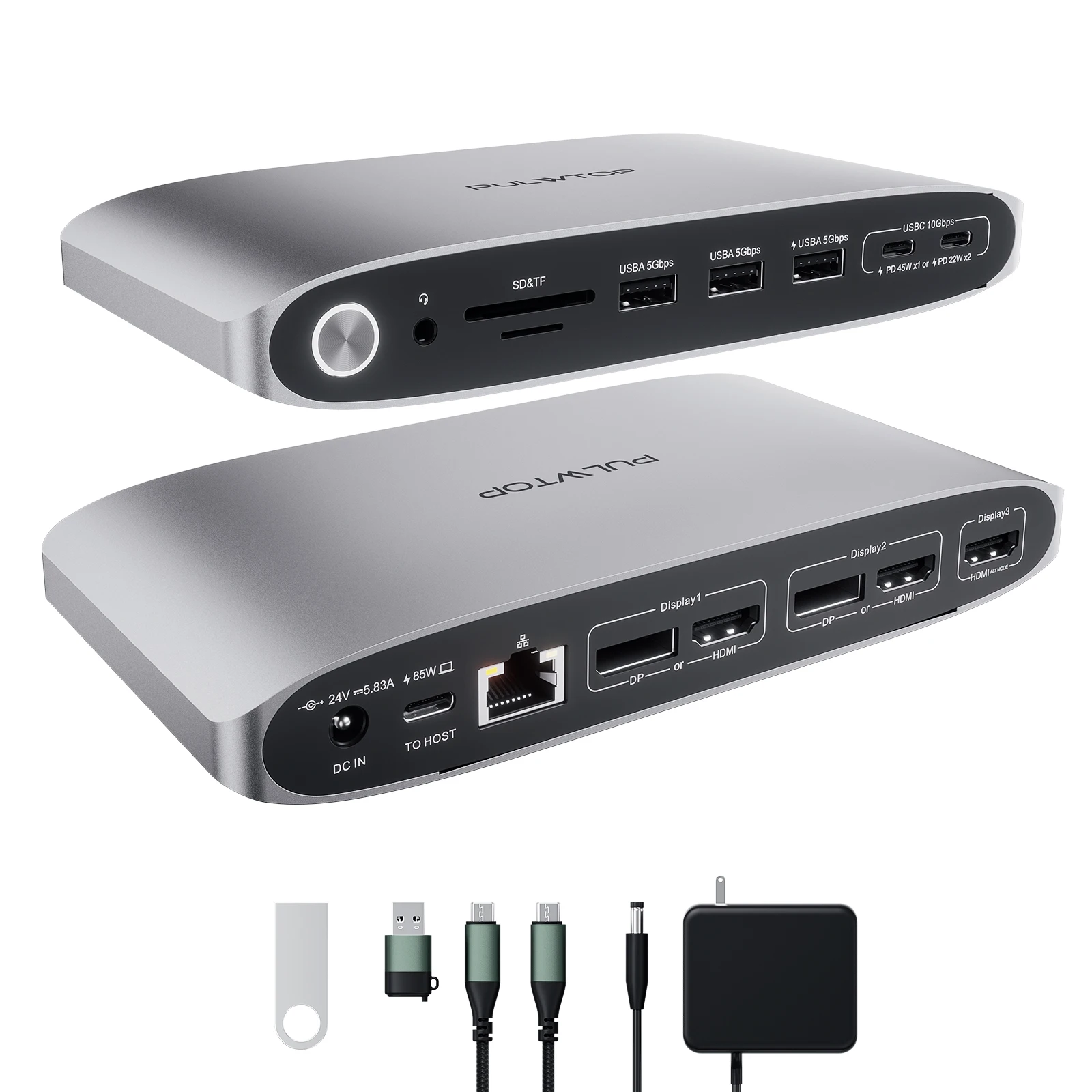 

Док-станция PULWTOP Displaylink, 3 монитора с адаптером питания 140 Вт, тройным дисплеем HDMI 4K при 60 Гц, для MacBook Air M1 M2