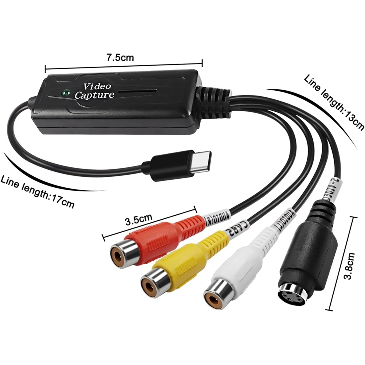 Convertidor RCA AV a USB C, adaptador de tarjeta de captura de vídeo, 1 canal AV NTSC PAL Video S, convertidor de vídeo/compuesto a USB