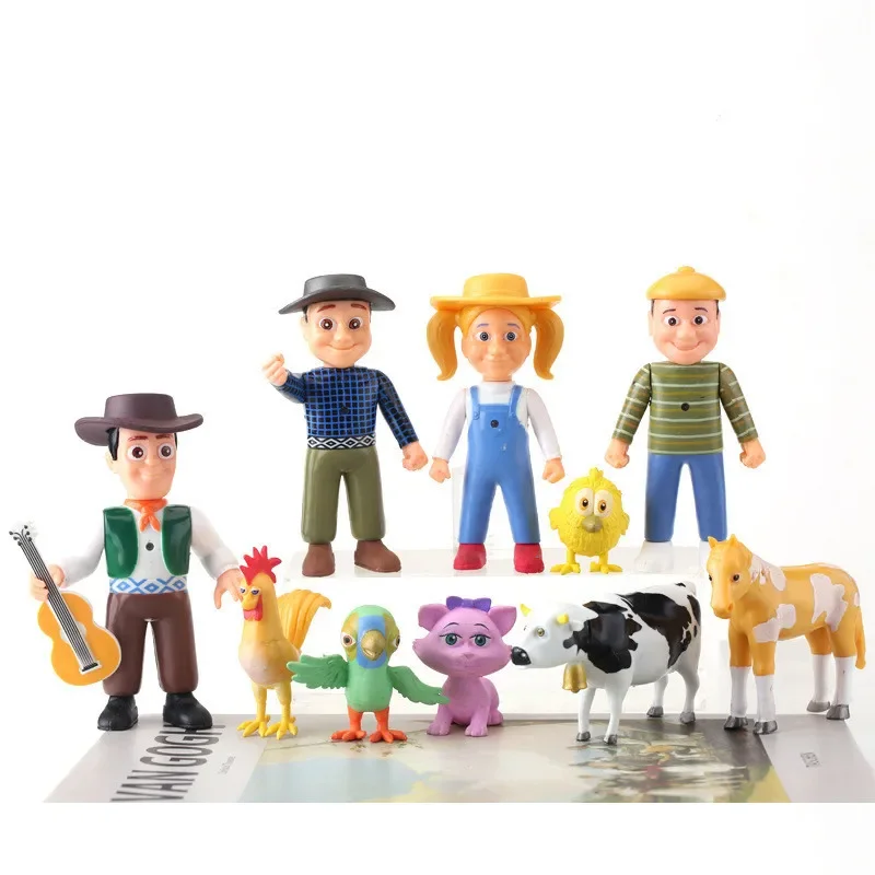 10pcs/set Cute Happy Farm Action Figures La Granja De Zenon Red Barn Barnyard Farm Baby Animals PVC Dolls Toy Set Gifts