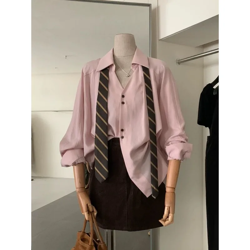 

Модный кардиган с заниженными рукавами и завязками, женская свободная универсальная рубашка на пуговицах для поездок на работу