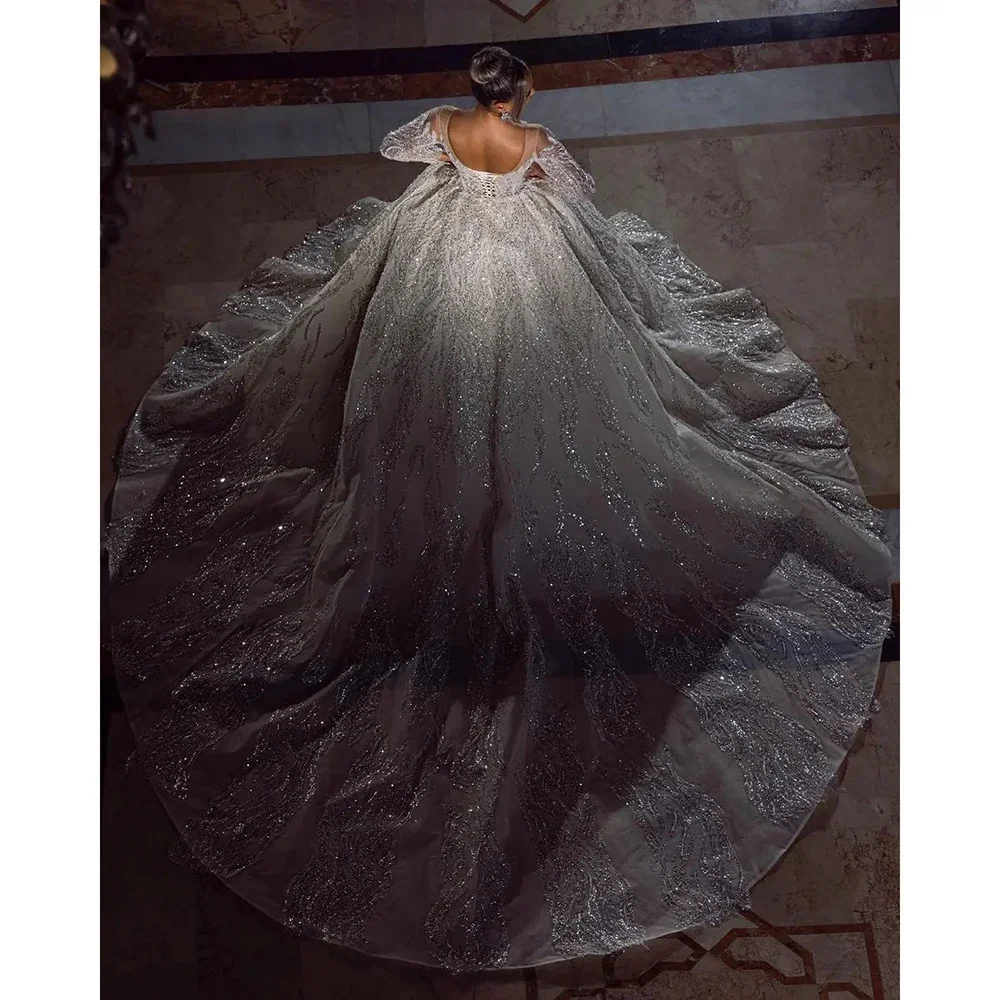 Flavinke Abiti da sposa personalizzati con abito da ballo Sweetheart Applique in pizzo con paillettes Abito da sposa a maniche lunghe Abiti da sposa principessa