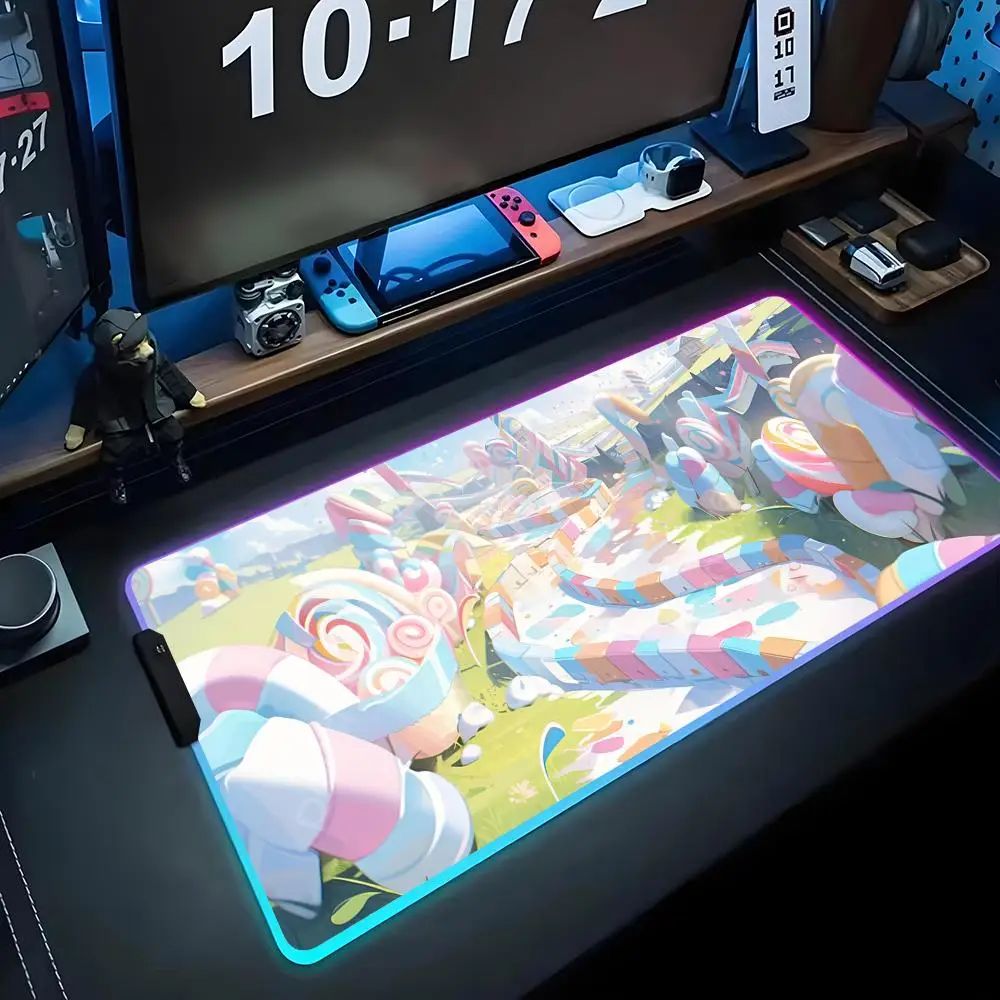 

candy world wallpaper Mouse Pad RGB Gaming Mousepad Big LED Pad PC Desk Mat Luminous Mouse Pad Large Keyboard Mats Table Rug