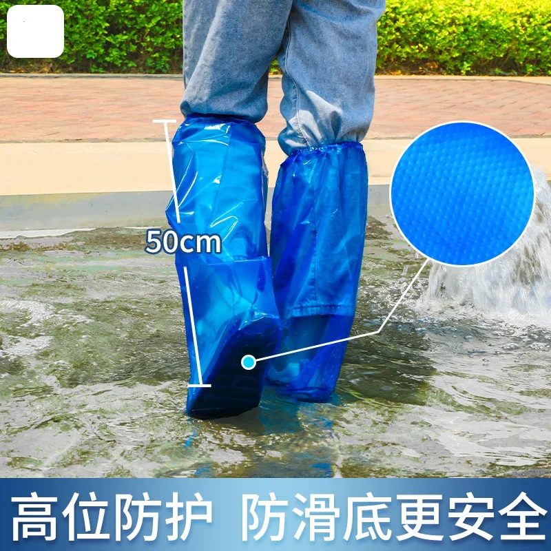 10pcs Disposable Waterproof Shoe Covers Long Cylinder Thickened Wear Resistant Rain Footwear Protector Plastic Foot Cover