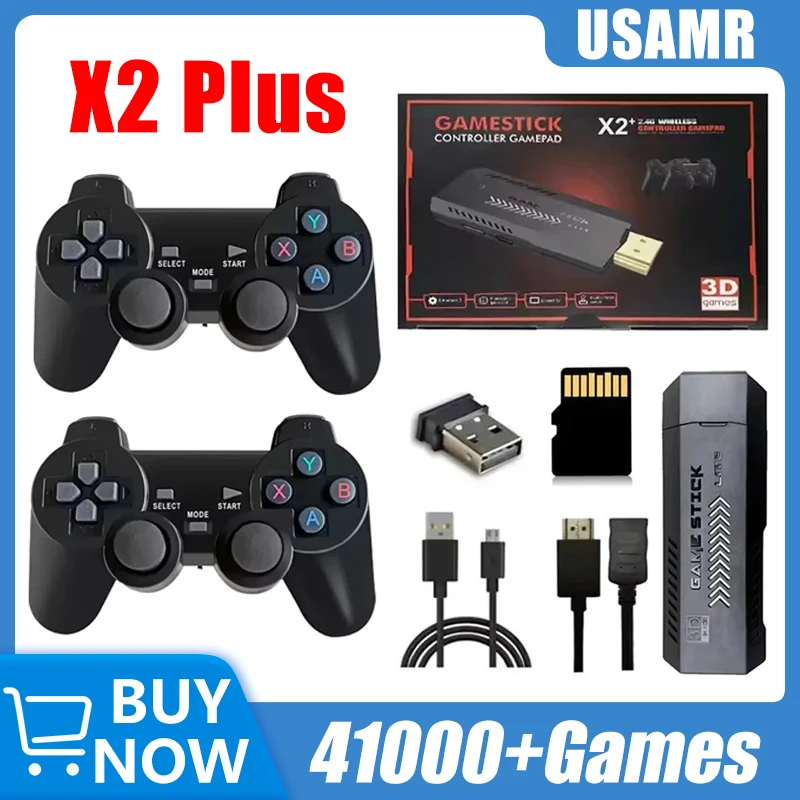 وحدة تحكم ألعاب USAMR X2 Plus 4K سعة 256 جيجابايت مع وحدات تحكم لاسلكية للألعاب الكلاسيكية 4K