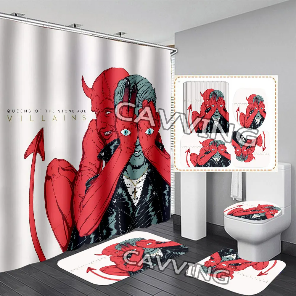 Queens of The Stone Age 3D Shower Curtains Waterproof Bathroom Curtain Anti-slip Bath Mat Set Toilet Rugs Carpet  Home Decor  1