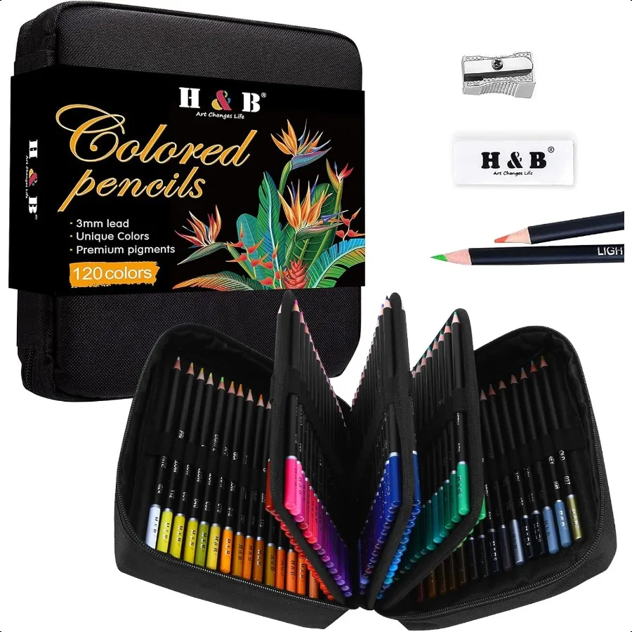 

120 Colored Pencils KitOil Based Soft Core Profional Color Drawing Set with Case Sharpener Sketching Layering Blending Art Set