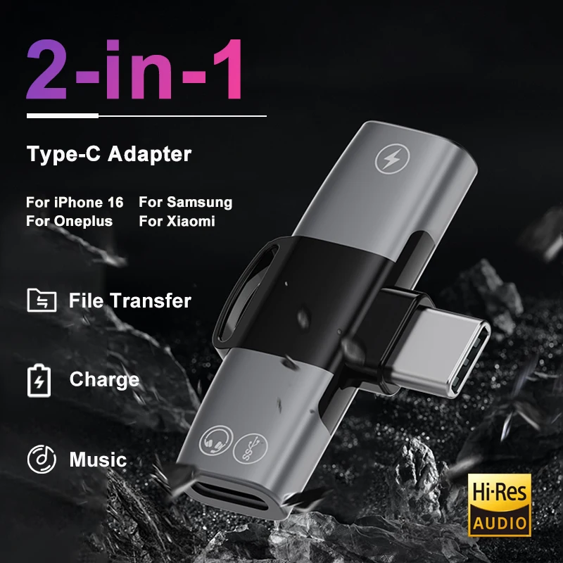 OTG 2 in 1 USB C Splitter Type C Jack AUX Audio Headphone Adapter PD 15W Charge Multifunction Adapter For iPhone 16 Samsung S24