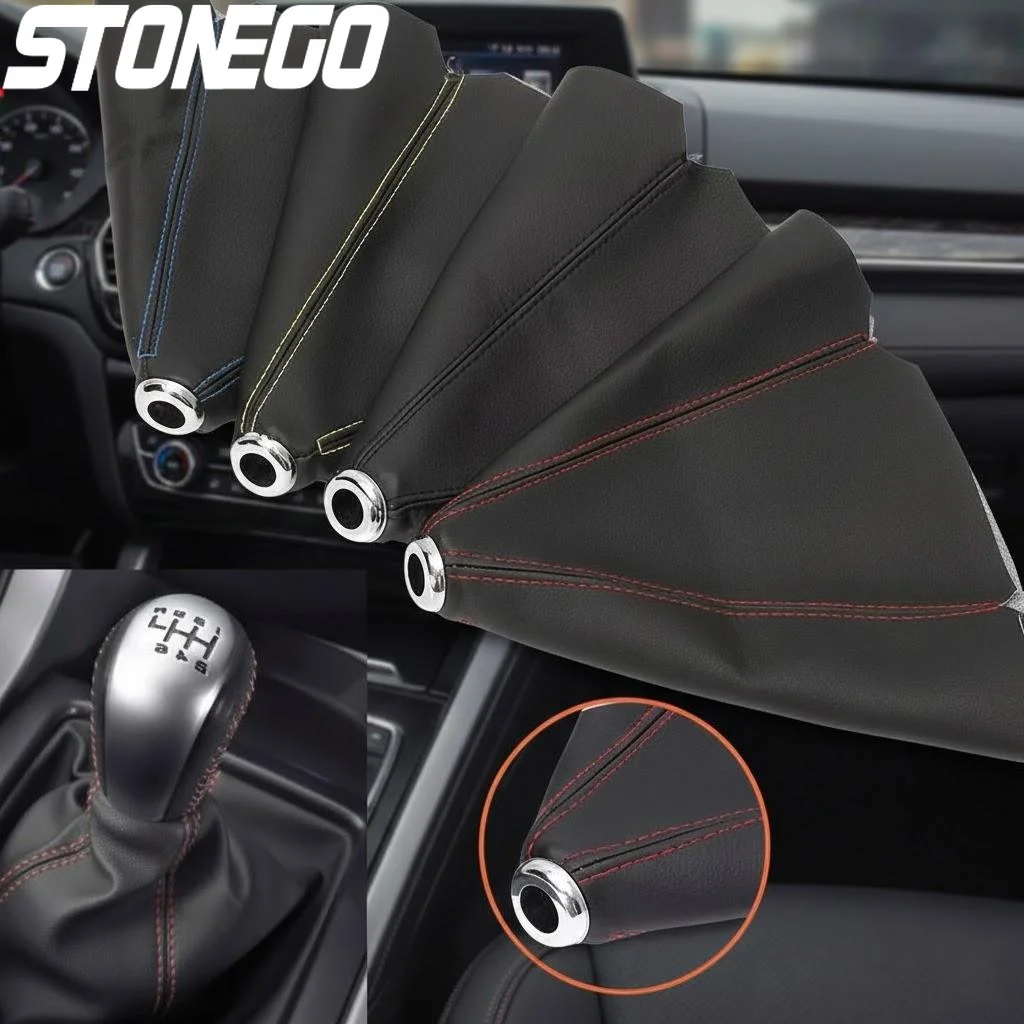 Universal Black Car Gear Shift Knob Boot Lever Stick Shifter Gaiter Cover Red Black Stitch Fits Manual Automatic Transmission