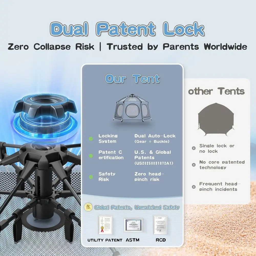 Snel op te zetten lichtgewicht draagbare box met luifel, UPF50+, bugnet voor peuters - gebruik binnen/buiten/strand (veiligheidsgecertificeerd)