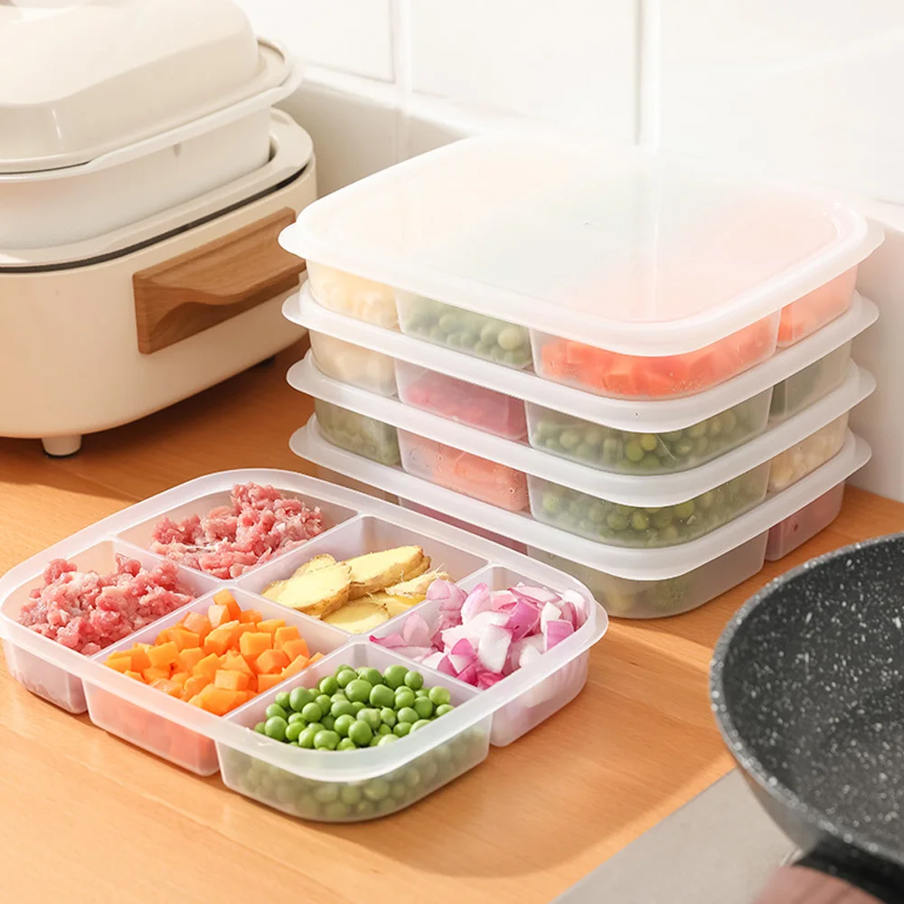 6/5 Grid Divided Serving Tray Storage Box Kitchen Portable Sub-format Seasoning Separator Box Fresh Snack Fruit Food Boxes Pouch