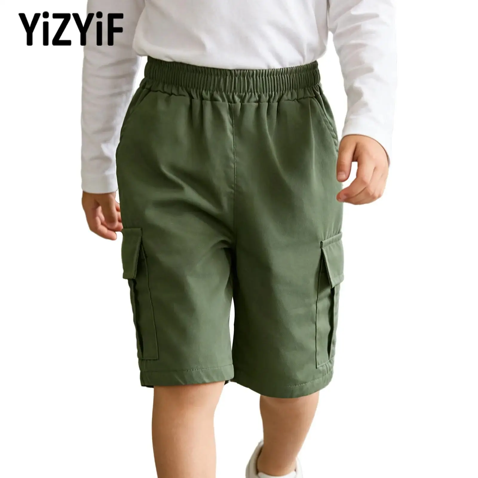 

Boys Cycling Cargo Shorts Elastic Waist Multi Pockets Sports Shorts for Hip Hop Skateboarding Outdoor Daily Use