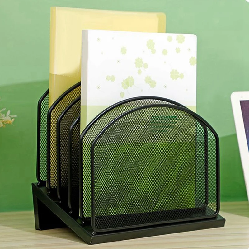 Inclined Desk File Organizer, 5 Section Vertical File Folder Holder Stand Rack File Sorter For Office Classroom Desktop