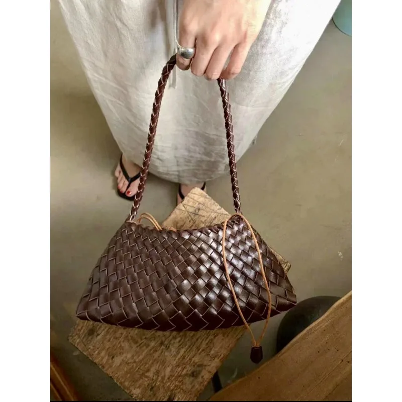 Handgewebte Damentasche aus PU-Material, Netztasche für Gemüsekorb, Handtasche für Freizeiturlaub, Rucksack