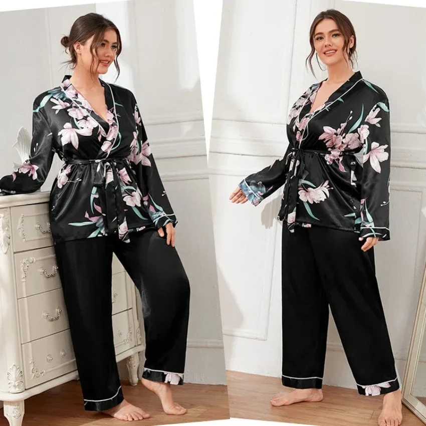 sexy conjunto femininos conjunto feminino roupa de dormir feminina Nova moda sexy tamanho grande pijama das mulheres cardigan lace-up camisola pijama calças casuais soltas de luxo casa senhoras definir lingerie