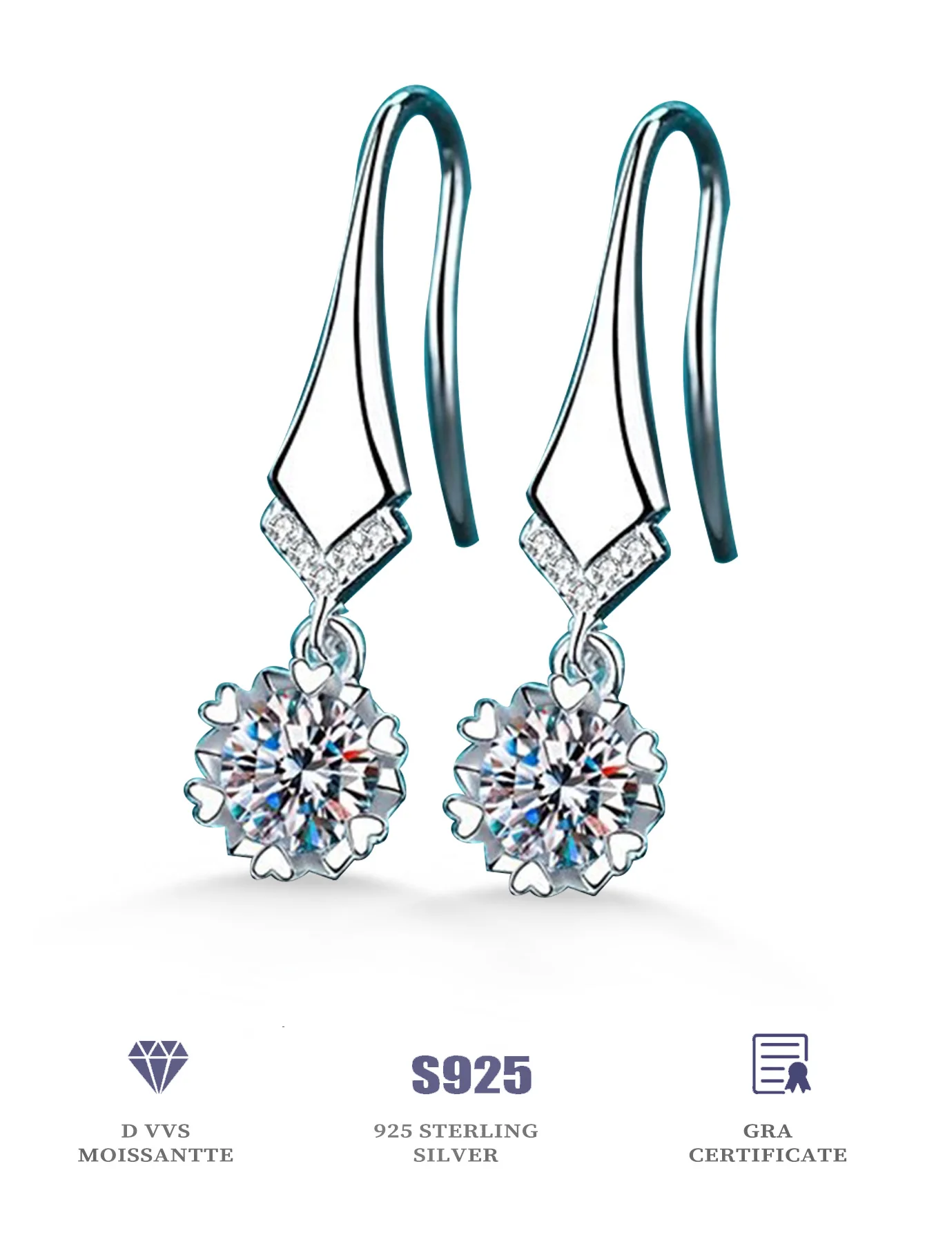 

Snowflake Earrings Moissanite Dangle Earring Silver Earrings 925 Women 1.05ct Earring Elegant Woman's Earring New in Earrings