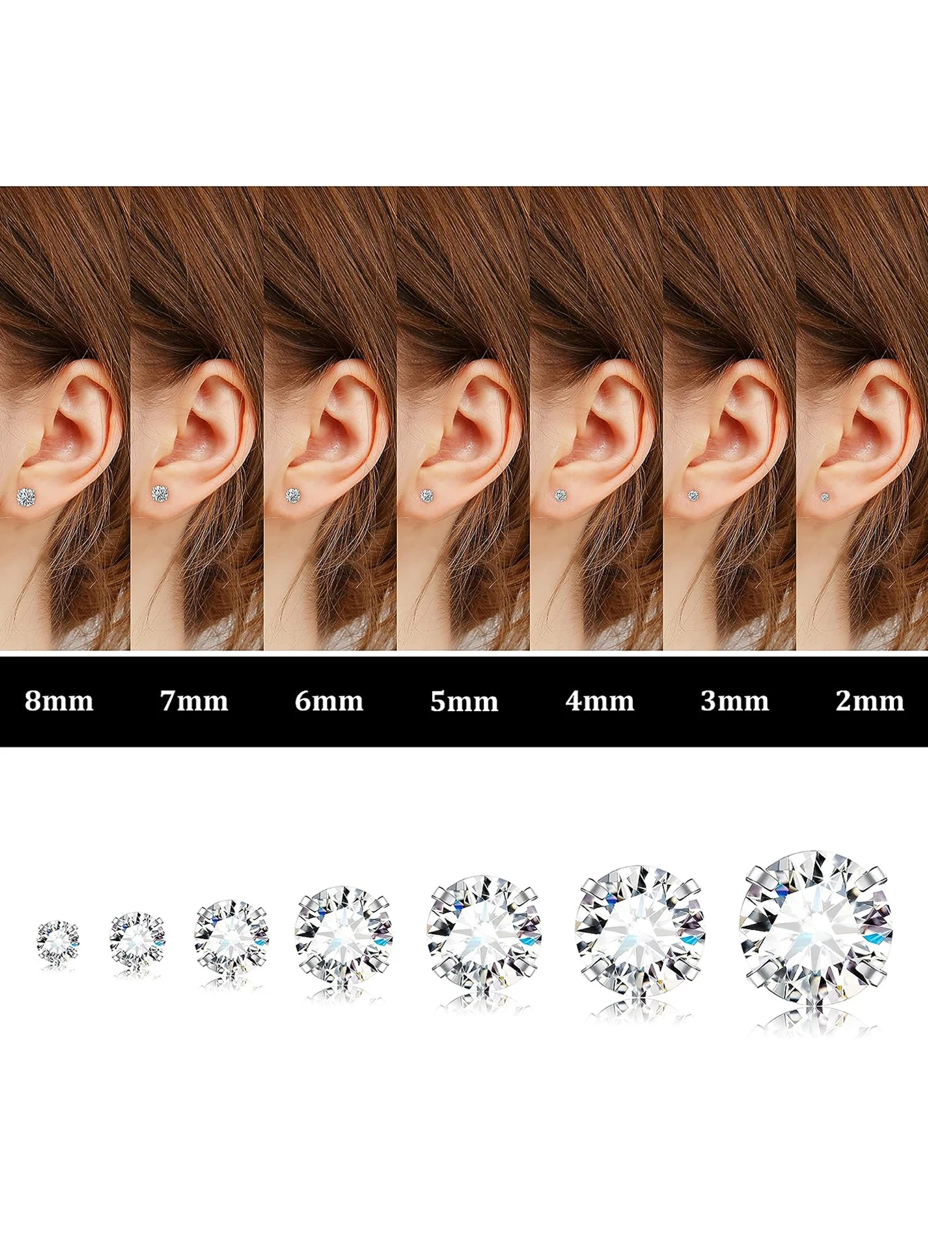 7 أزواج من الأقراط المسطحة للنساء، أقراط من الفولاذ المقاوم للصدأ الجراحية، حلق الغضروف المكعب من الزركونيا (2/3/4/5/6/7/8 مم) #4