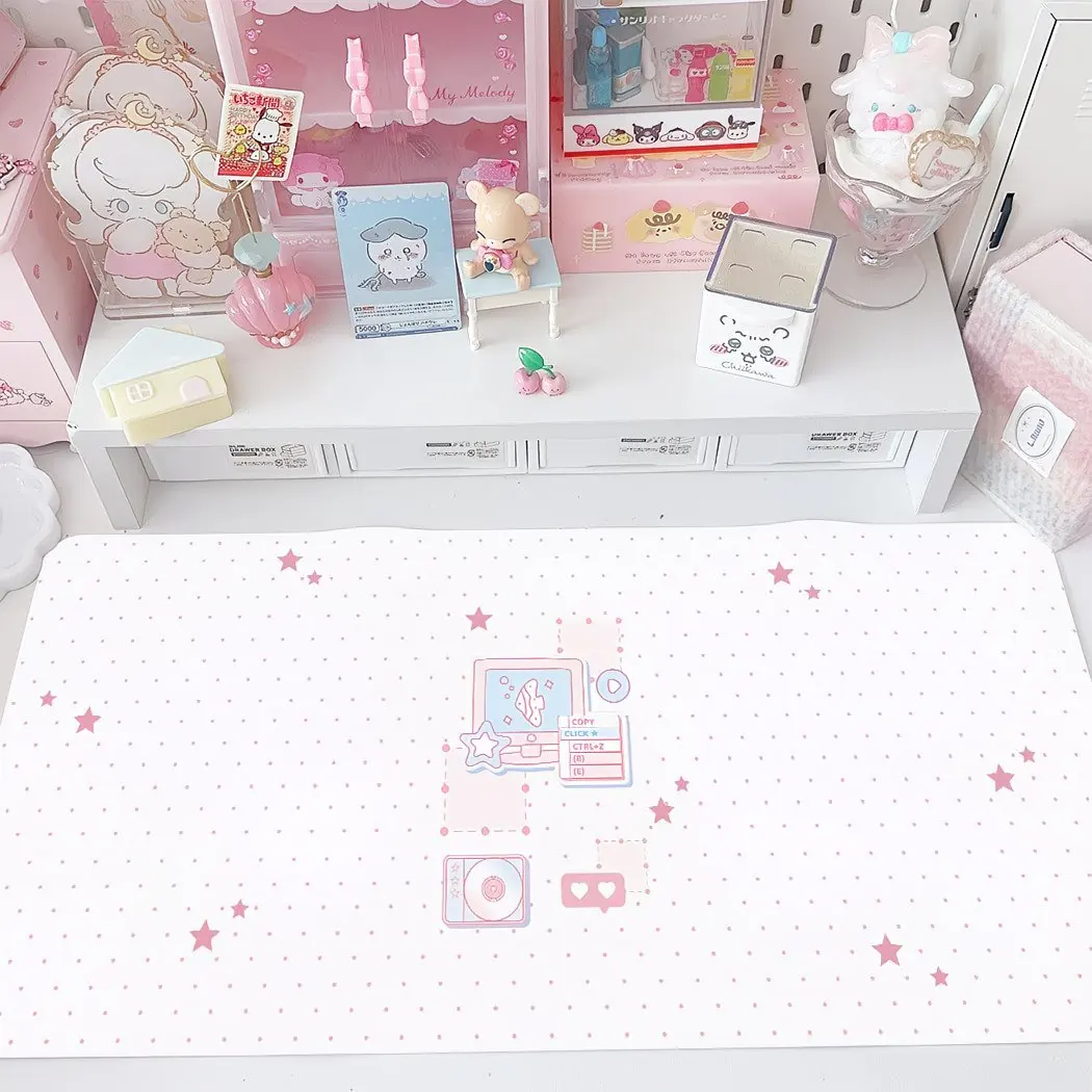 PU Leather Desk Mat Protector Pink Stripe Polka Dot Stars Y2K Mouse Pad Office Game Laptop Waterproof Non-Slip Desk Blotter Pad