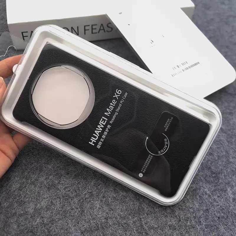 حافظة أصلية من الجلد الطبيعي لهاتف هواوي ميت X6 غطاء حامل واقٍ لهاتف الكمبيوتر الصلب مع مسند لهاتف Matex6