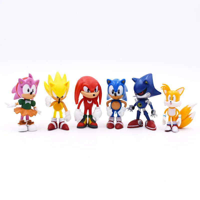 Sonic Action Figures Clubhouse Birthday Party Cake Decoration Kawaii Anime Figure Toys for Kids PVC 6PCS Set