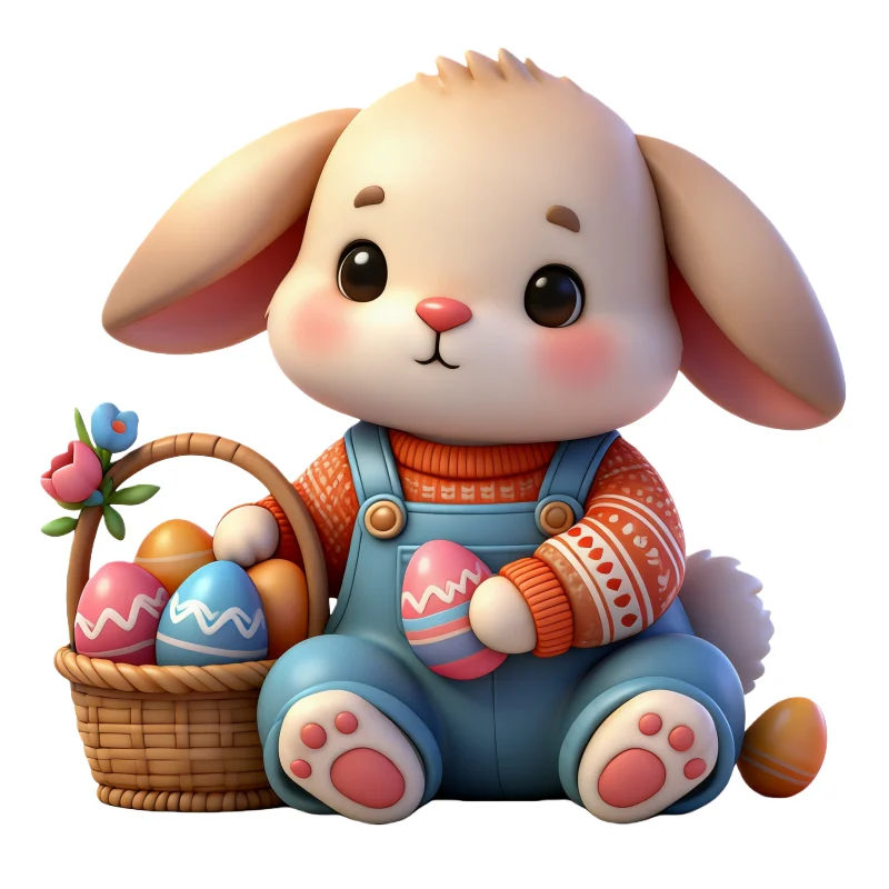 Spring Basket Bunny Mold Cute Bunny in Overalls and Egg Basket Shape Mold Easter-Themed Dessert Chocolate Decoration DIY Silicone Mold