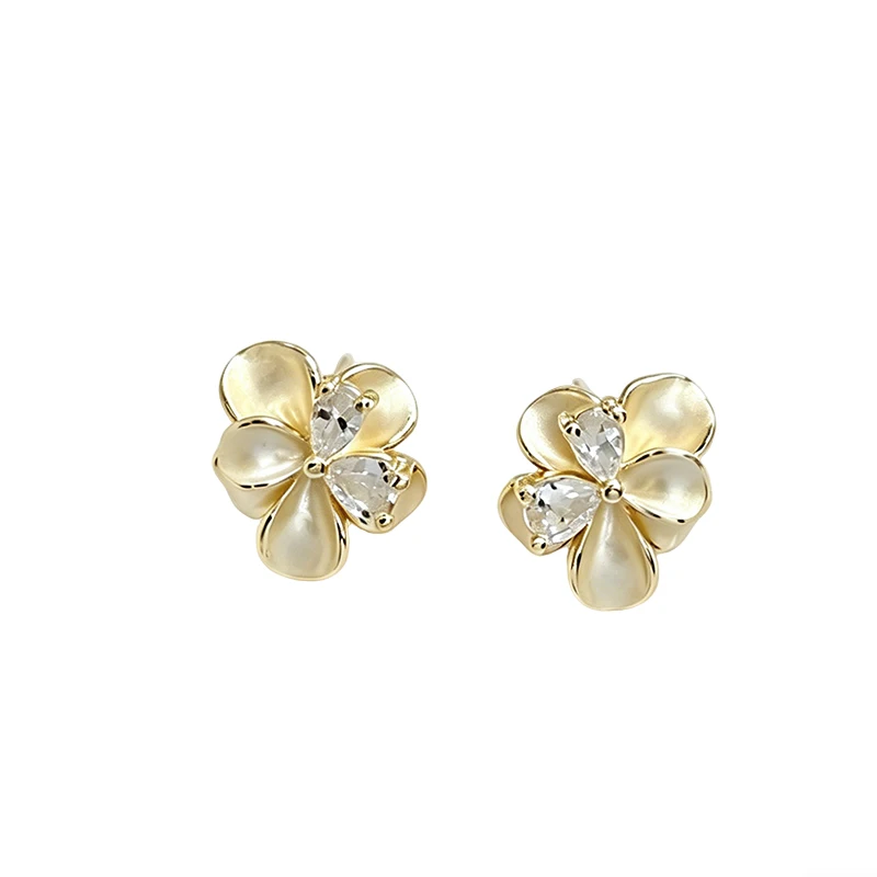Mini White Enamel Zircon Flower Stud Earrings for Women New 2026