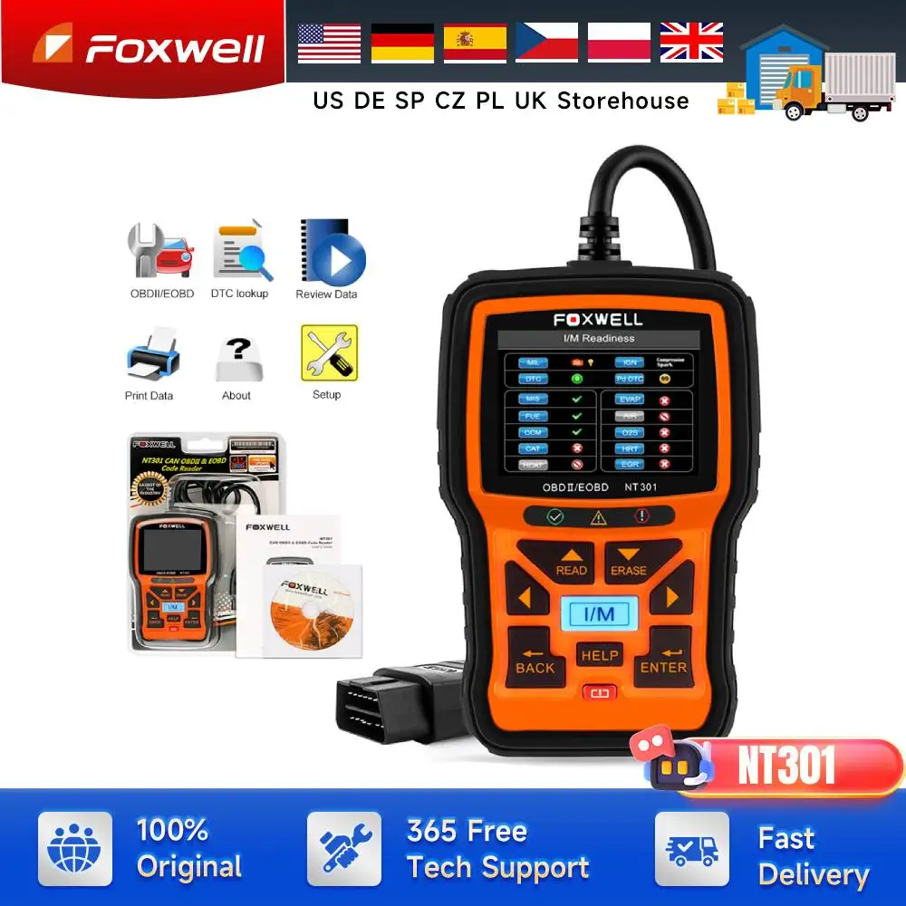 

OBD2 Scanner Live Data Professional Mechanic OBDII Diagnostic Code Reader Tool for Check Engine Light FOXWELL NT301