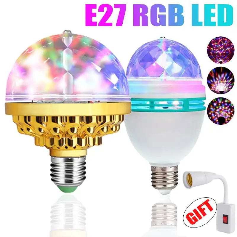 USB Powered LED Night Light Projector E27 9W RGB Colorful Remote Control 360° Rotating Lighting for Home Decor RGB Party light