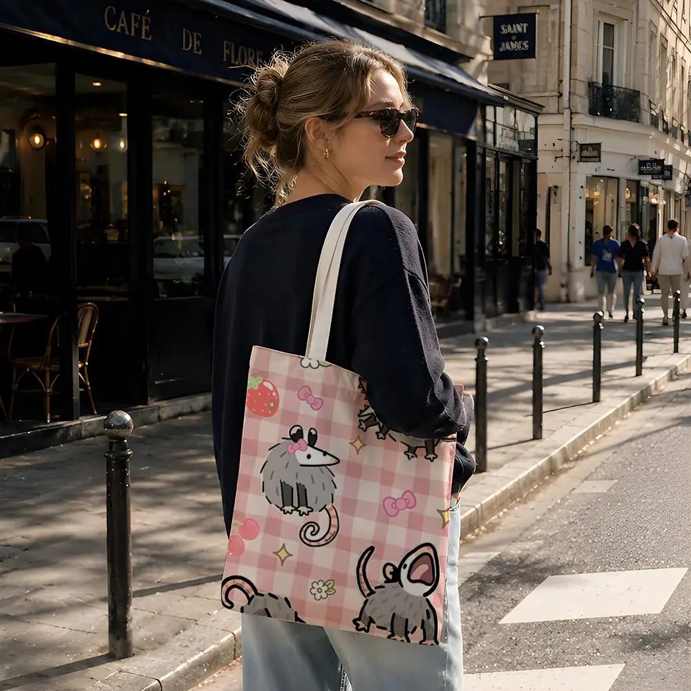 Animal O-Opossum Storage Bags Reusable Canvas Tote Suitable for School Class Commuting Shopping as Gifts
