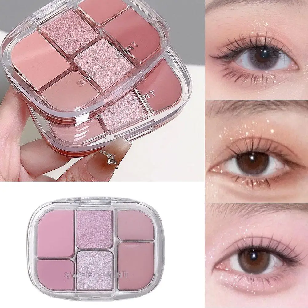 Sei colori rosa opaco palette di ombretti glitter opaco illumina crema fard occhi bassi baco da seta trucco quotidiano sdraiato saturo Z8E0